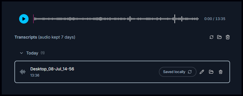 Delete, open and rename buttons