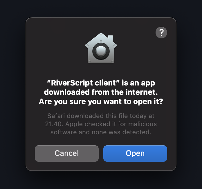 When the dialog appears, click Open.
